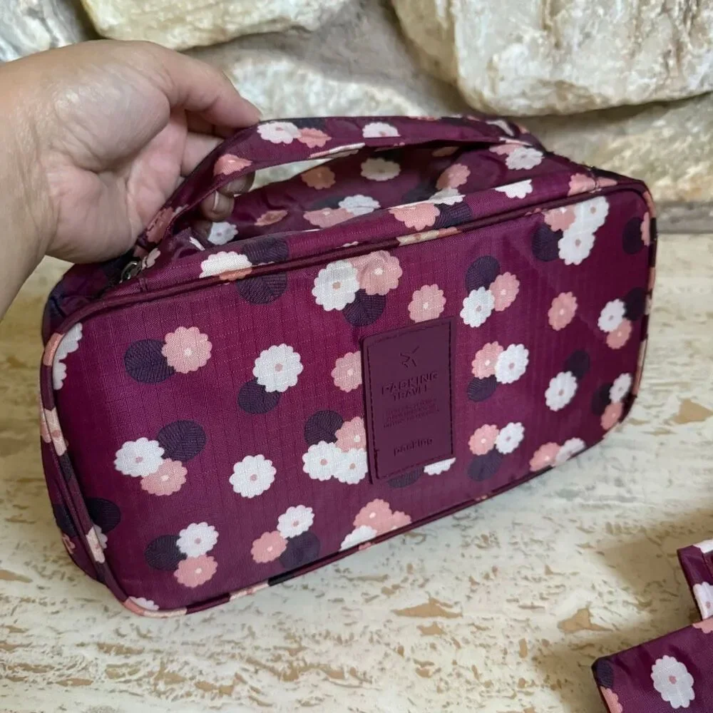 Floral print toiletry & undergarment bags travel packing bags organizers
